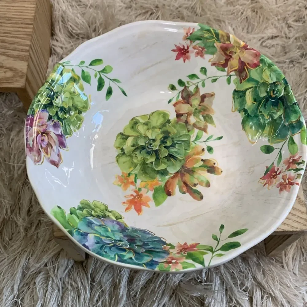 Pier 1 Imports Green Succulent Cactus Melamine Serving Bowl, Tray & Small Bowl